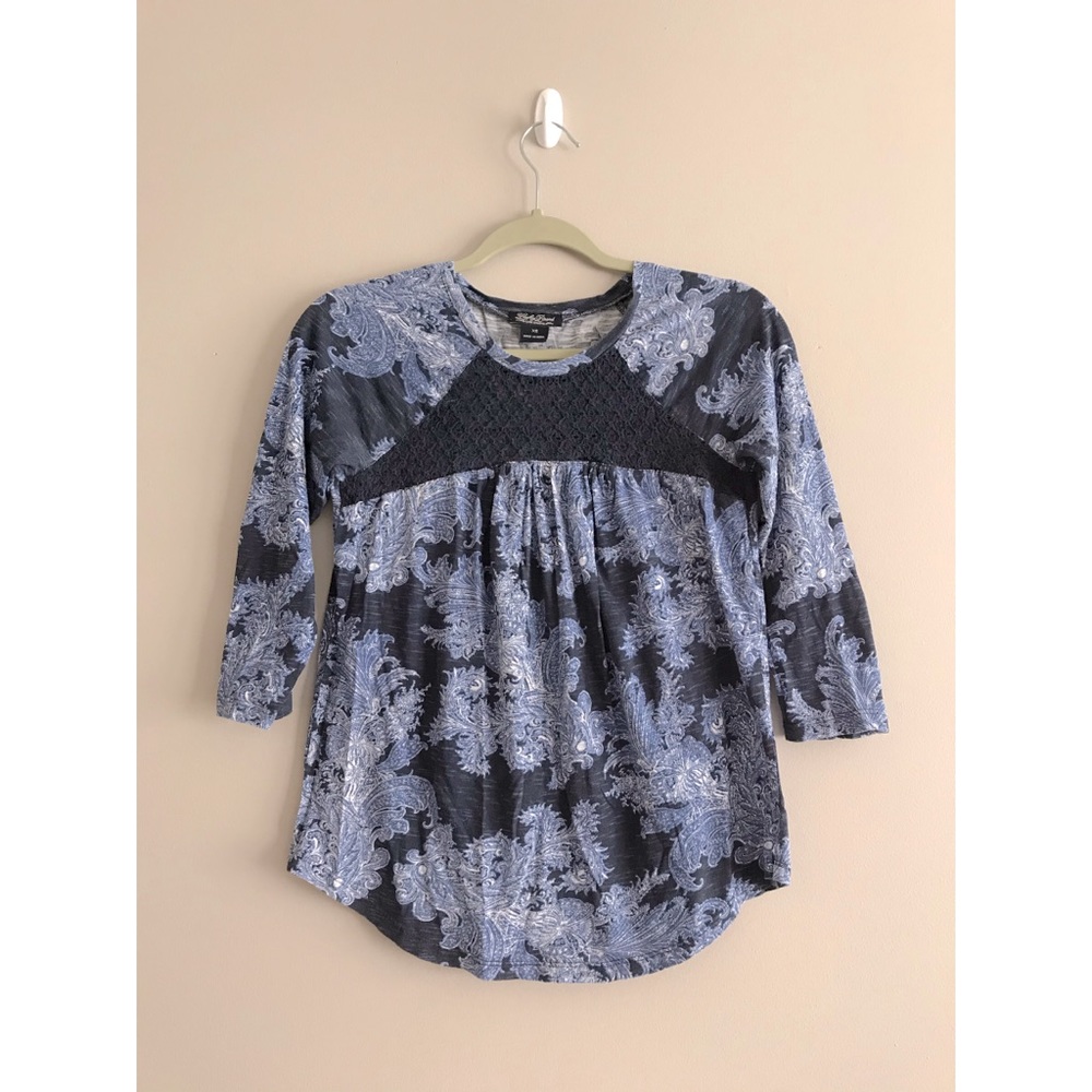 Lucky Brand Blue Crochet Detail Top